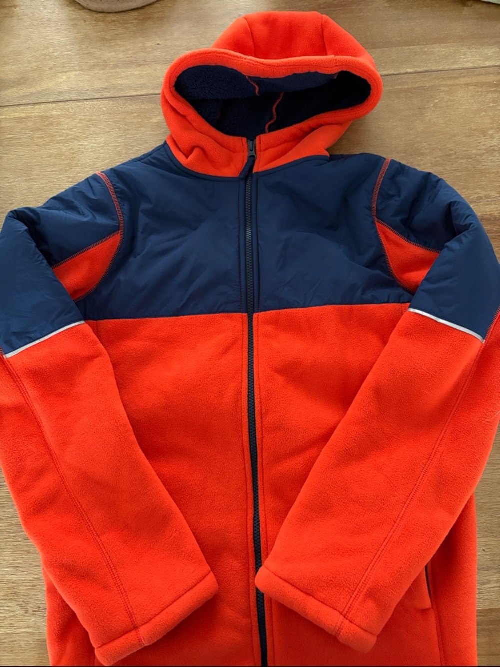 Lands' End Kids Orange and Navy Fleece Puffer Jacket with Hood